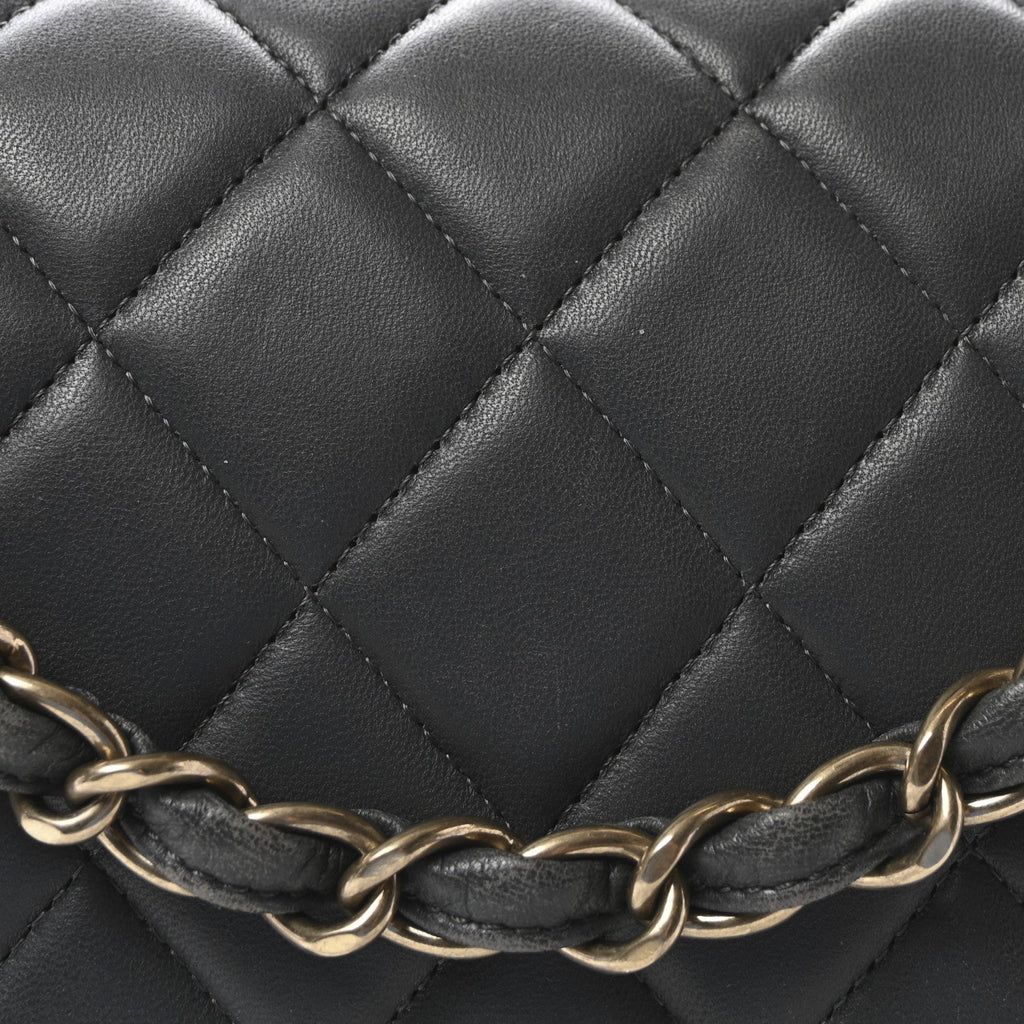 Lambskin Quilted Jumbo Double Flap Dark Grey