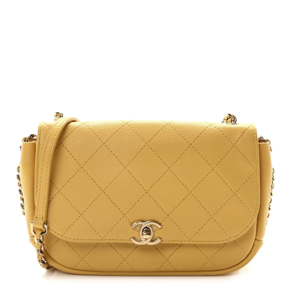 Goatskin Stitched Casual Trip Single Flap Yellow