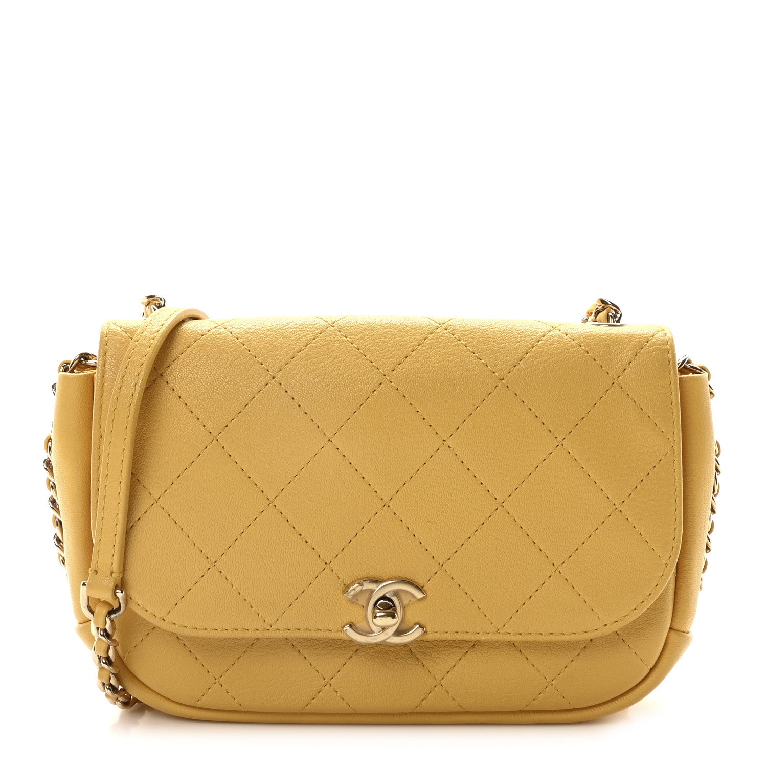 Goatskin Stitched Casual Trip Single Flap Yellow