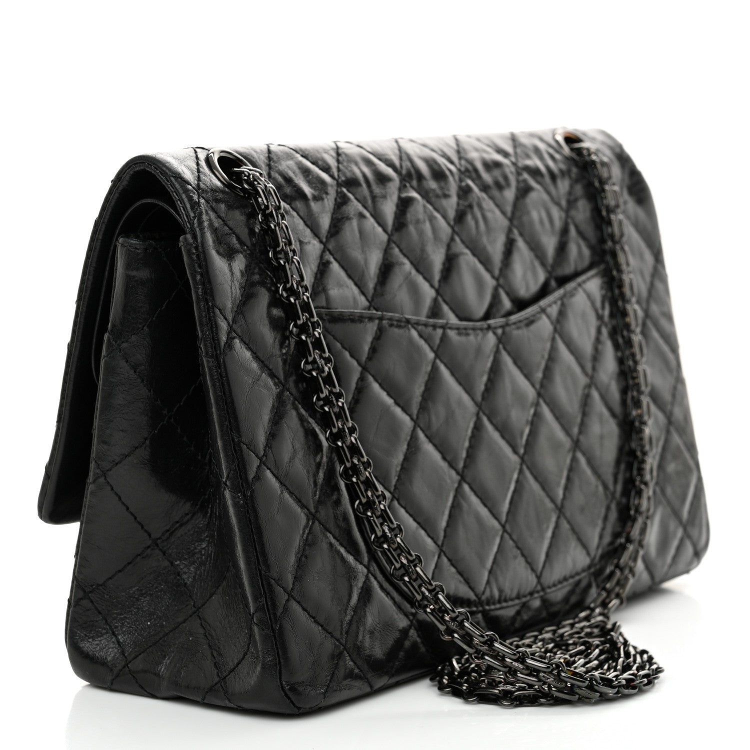 Glazed Aged Calfskin Quilted 2.55 Reissue 226 Flap So Black