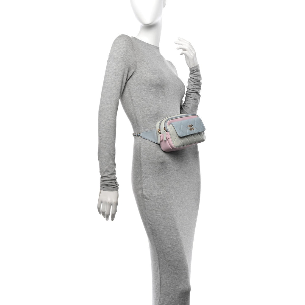 Goatskin Quilted Waist Bag Green Blue Pink