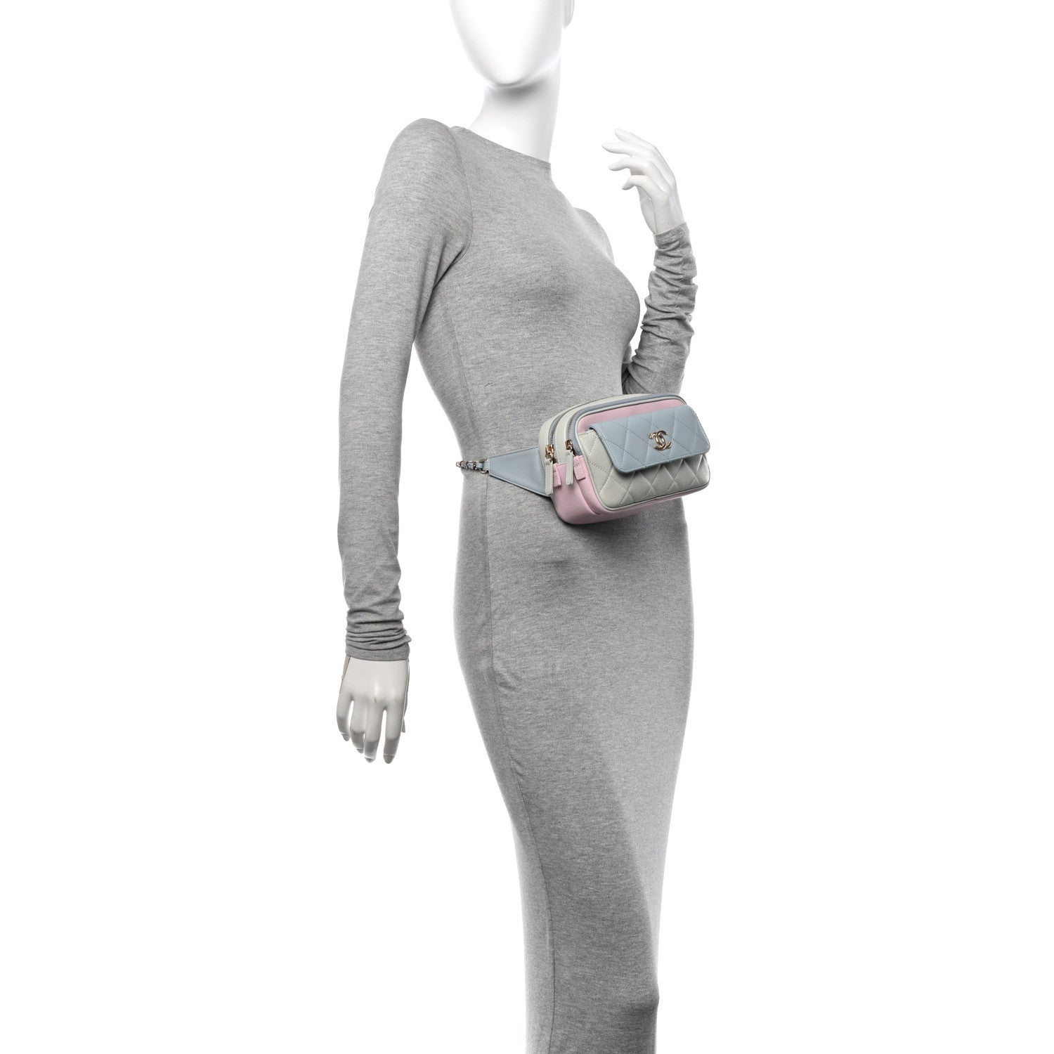 Goatskin Quilted Waist Bag Green Blue Pink