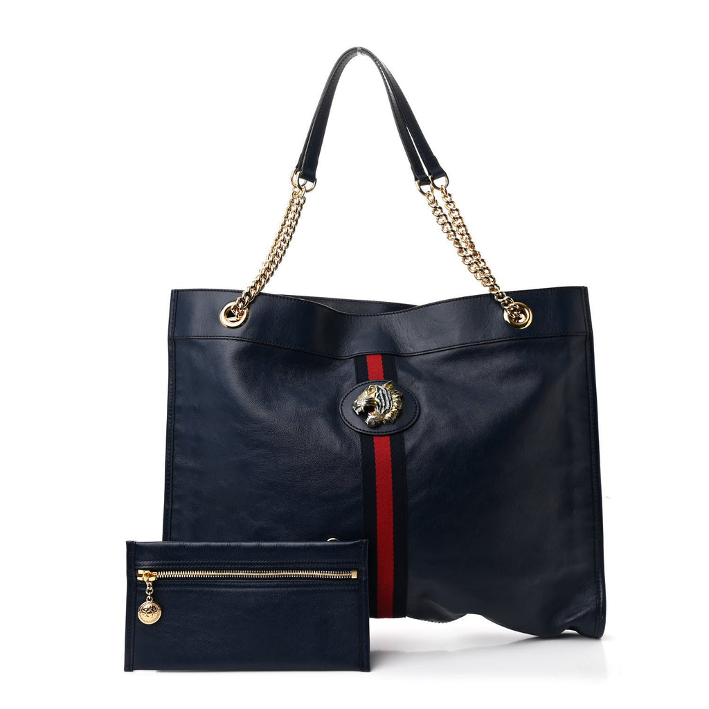 Calfskin Web Large Rajah Chain Tote Blue