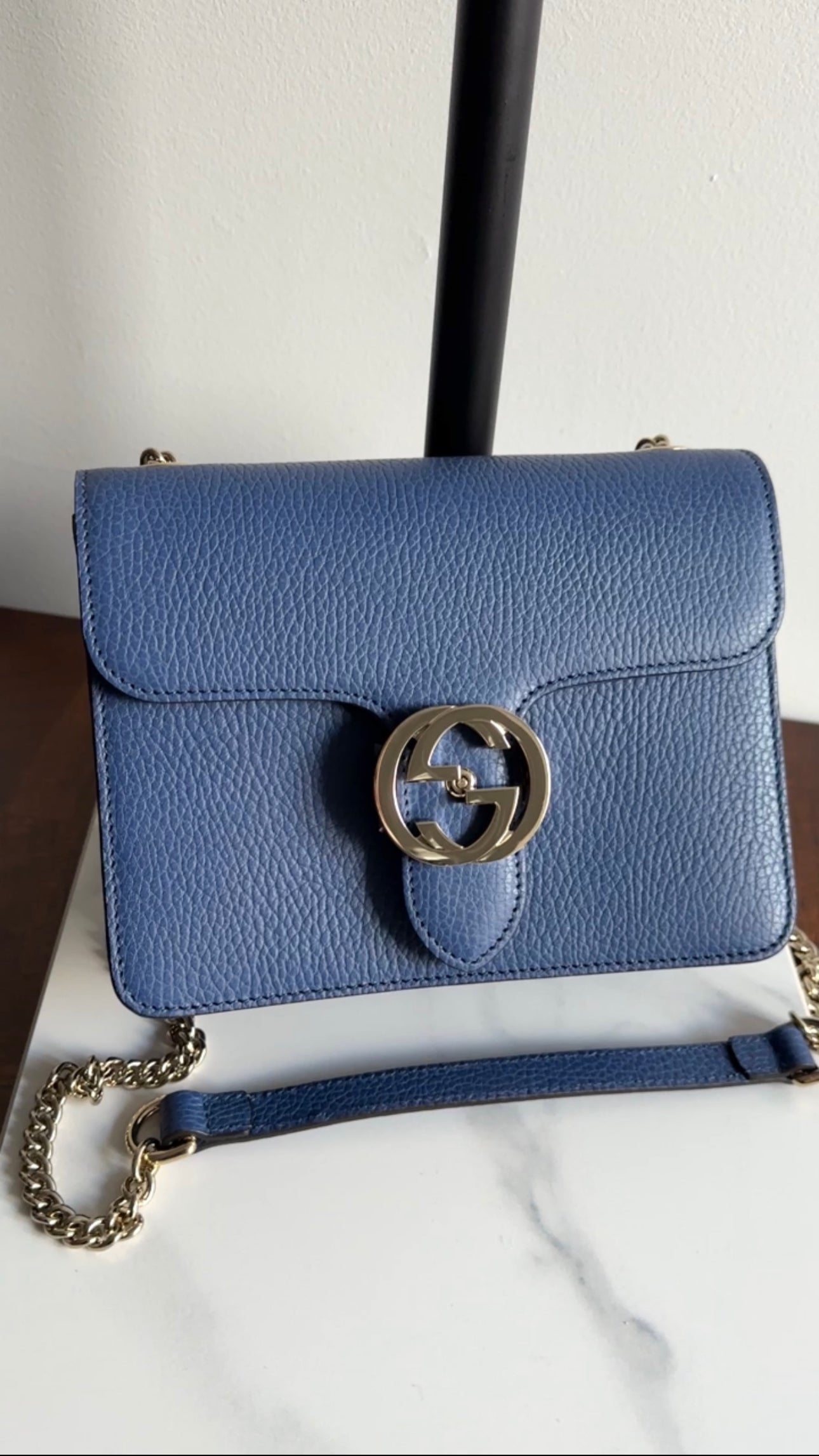 Gucci Blue Leather Small Dollar Interlocking G Chain Flap Bag