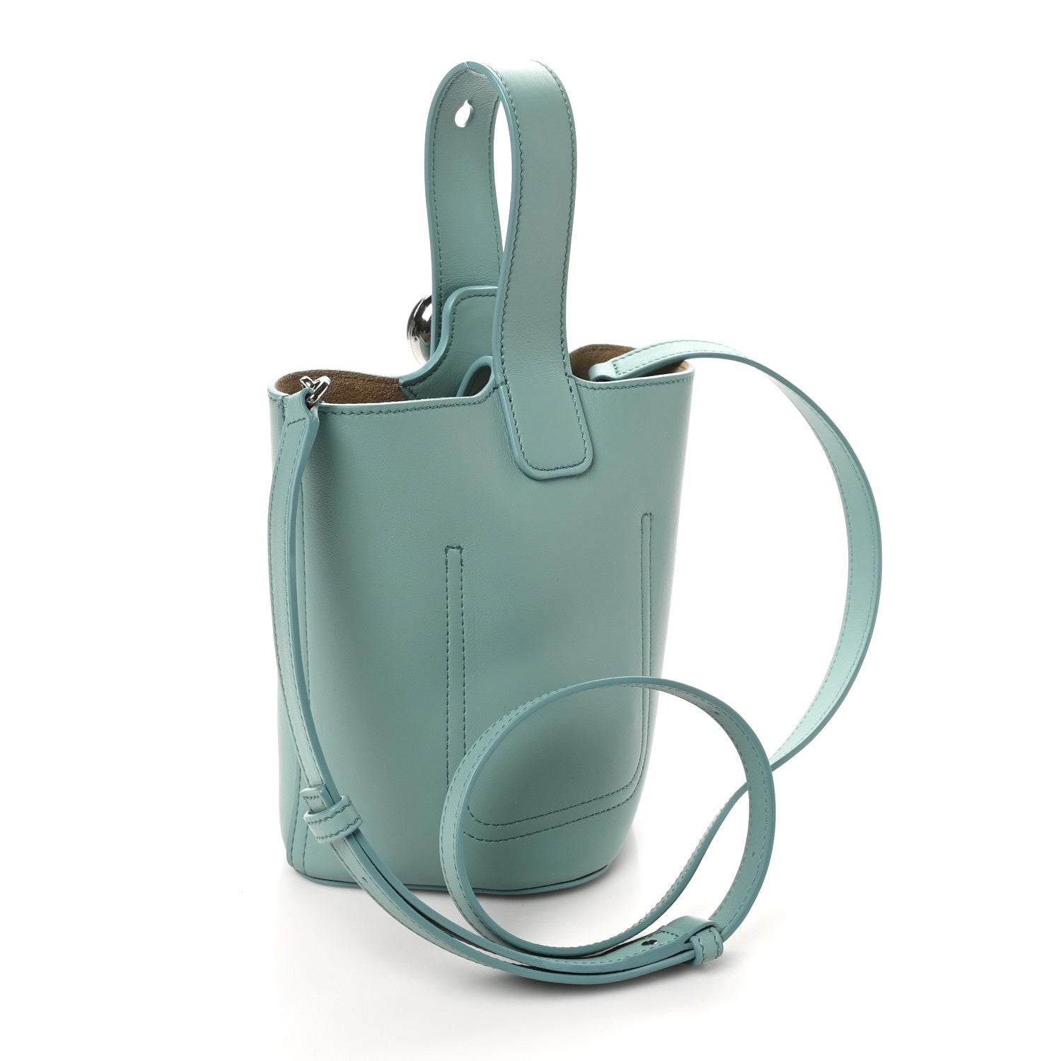 Soft Grained Calfskin Mini Pebble Bucket Bag Water