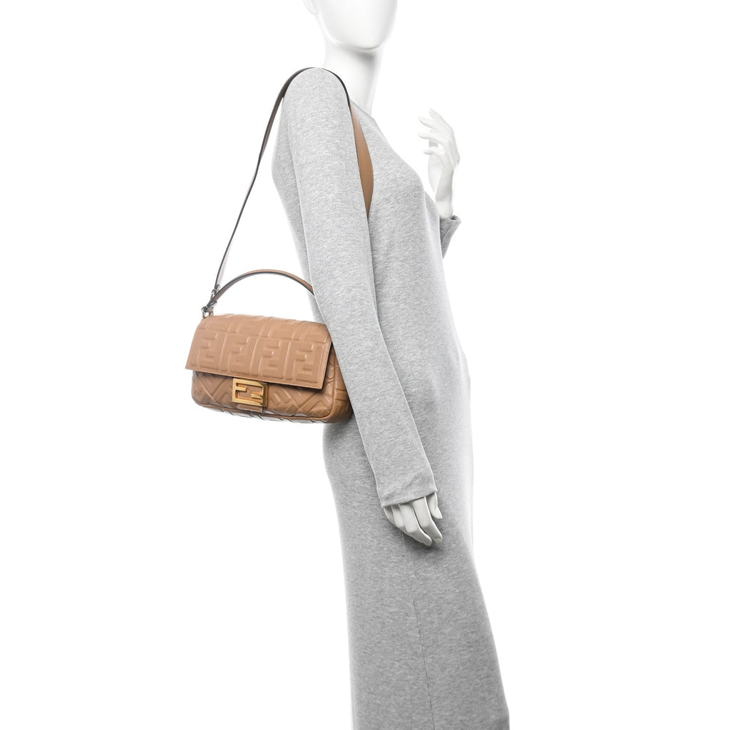 Nappa FF 1974 Embossed Baguette Miele Scuro