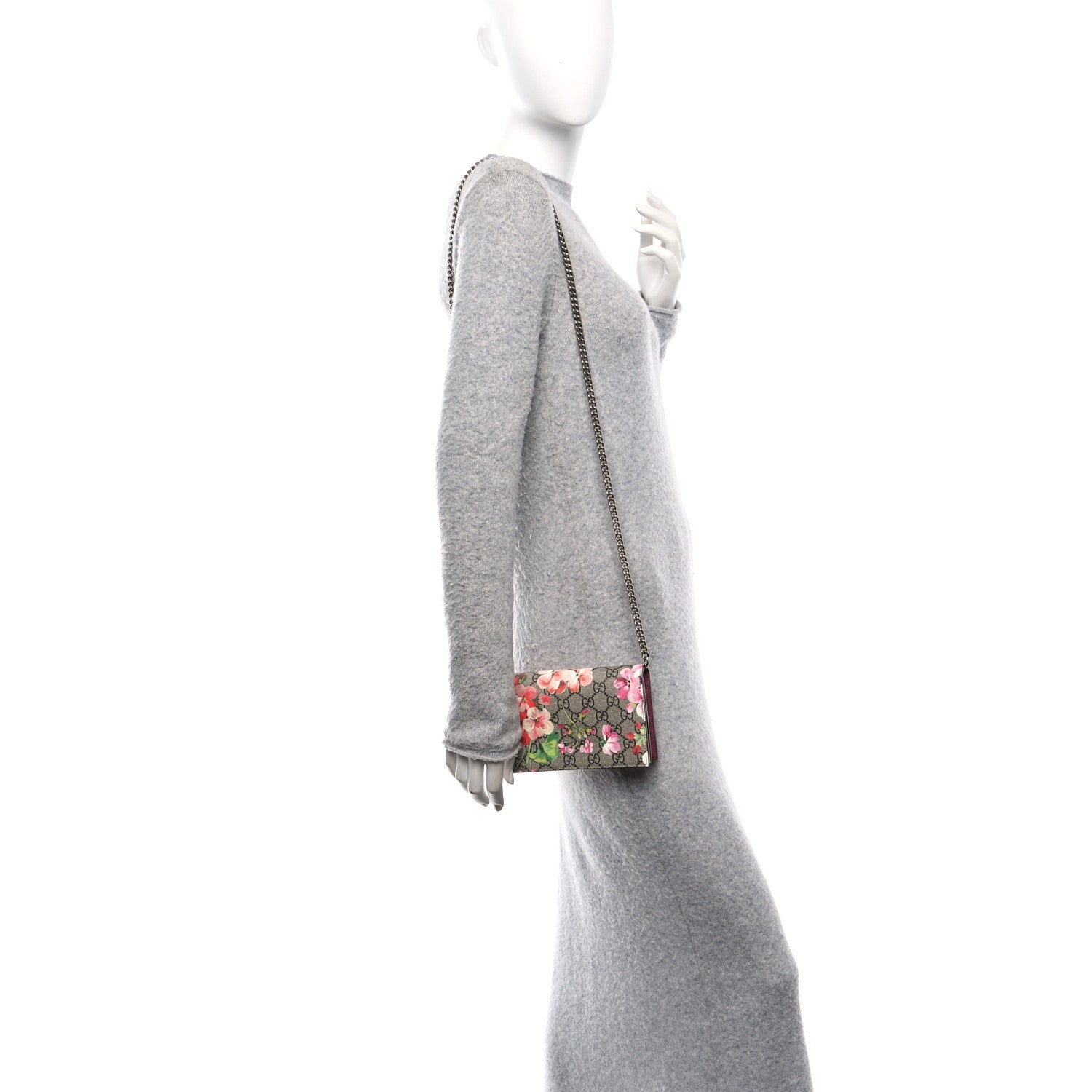GG Supreme Monogram Blooms Chain Wallet Beige Multicolor Dry Rose
