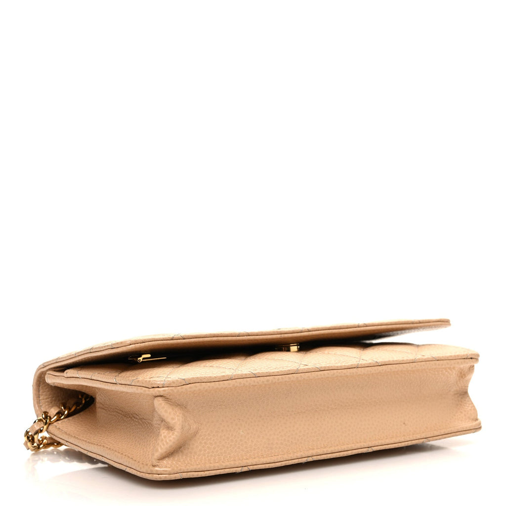 Caviar Quilted Wallet on Chain WOC Beige