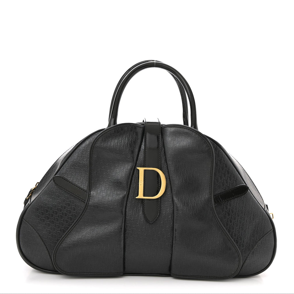 Patent Calfskin Embossed Saddle Bowler Black