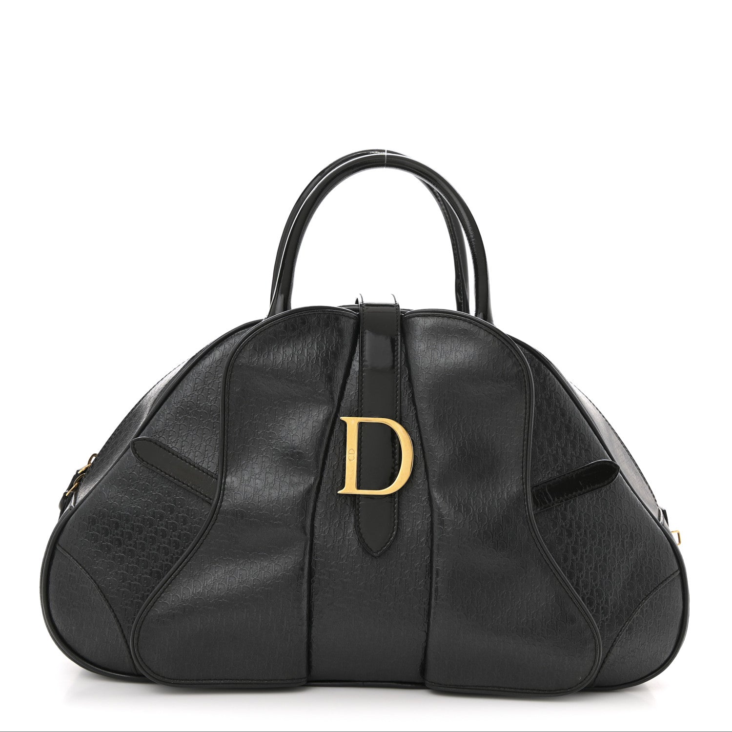 Patent Calfskin Embossed Saddle Bowler Black