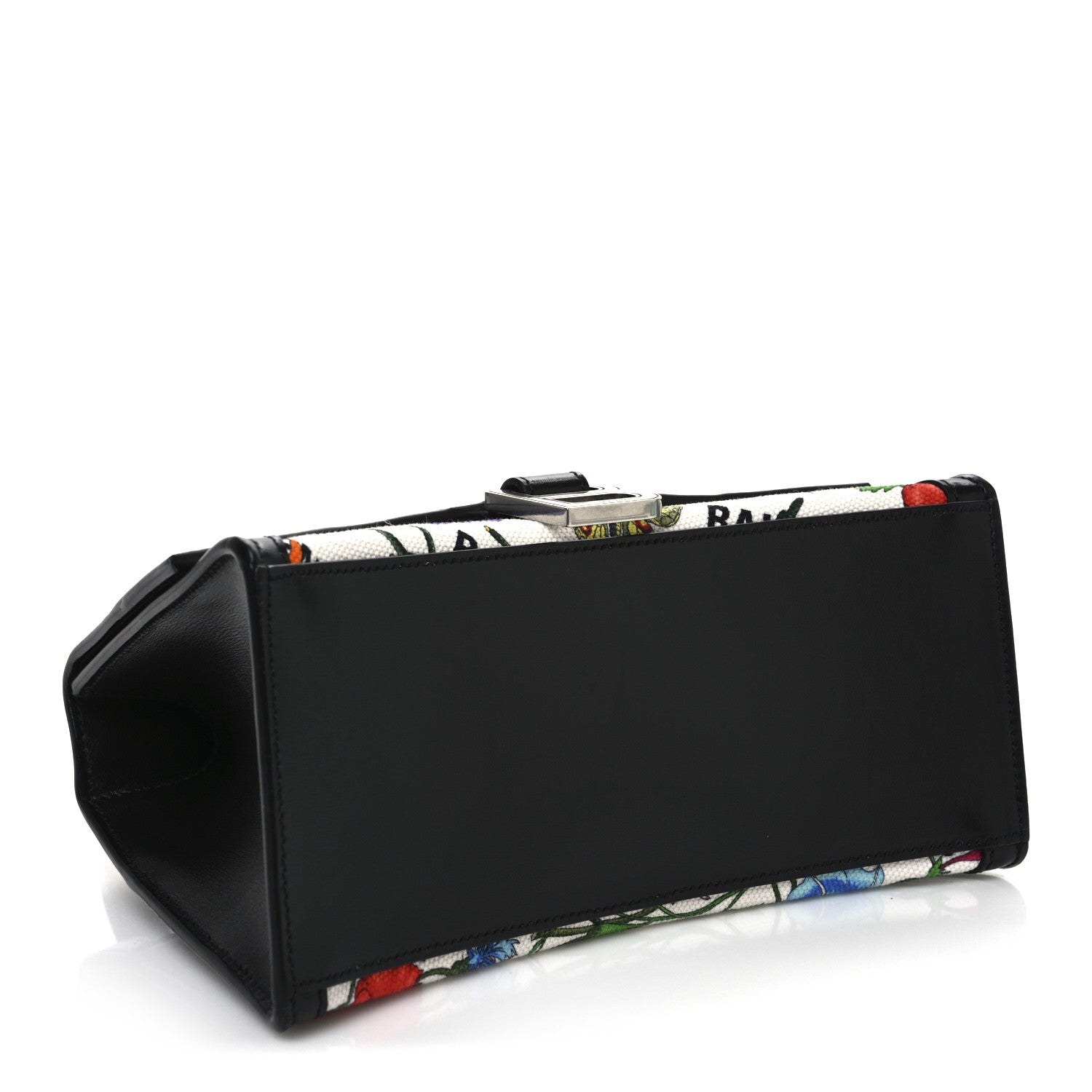 X GUCCI Canvas Boarded Plutone Calfskin Flora Logo Print Small Hourglass Top Handle Bag White Multicolor Black