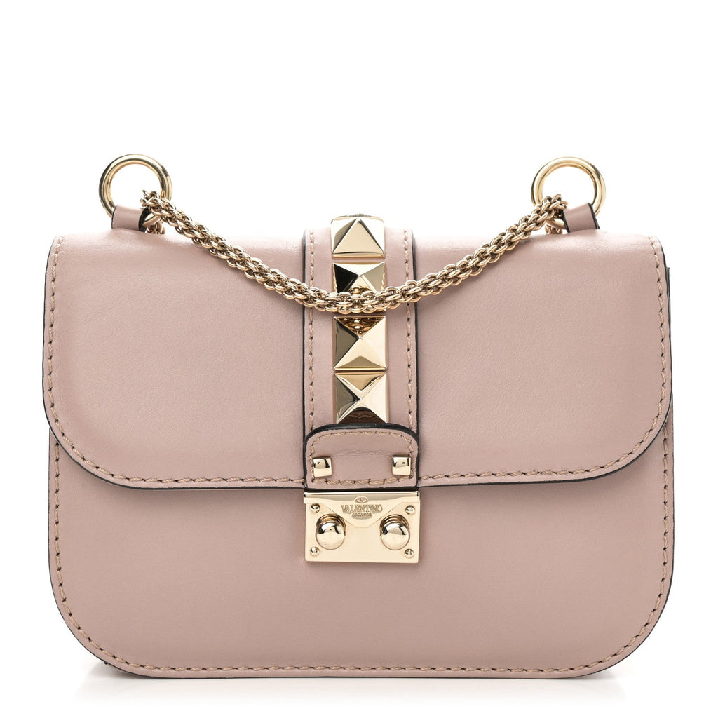 Vitello Small Glam Lock Rockstud Flap Poudre