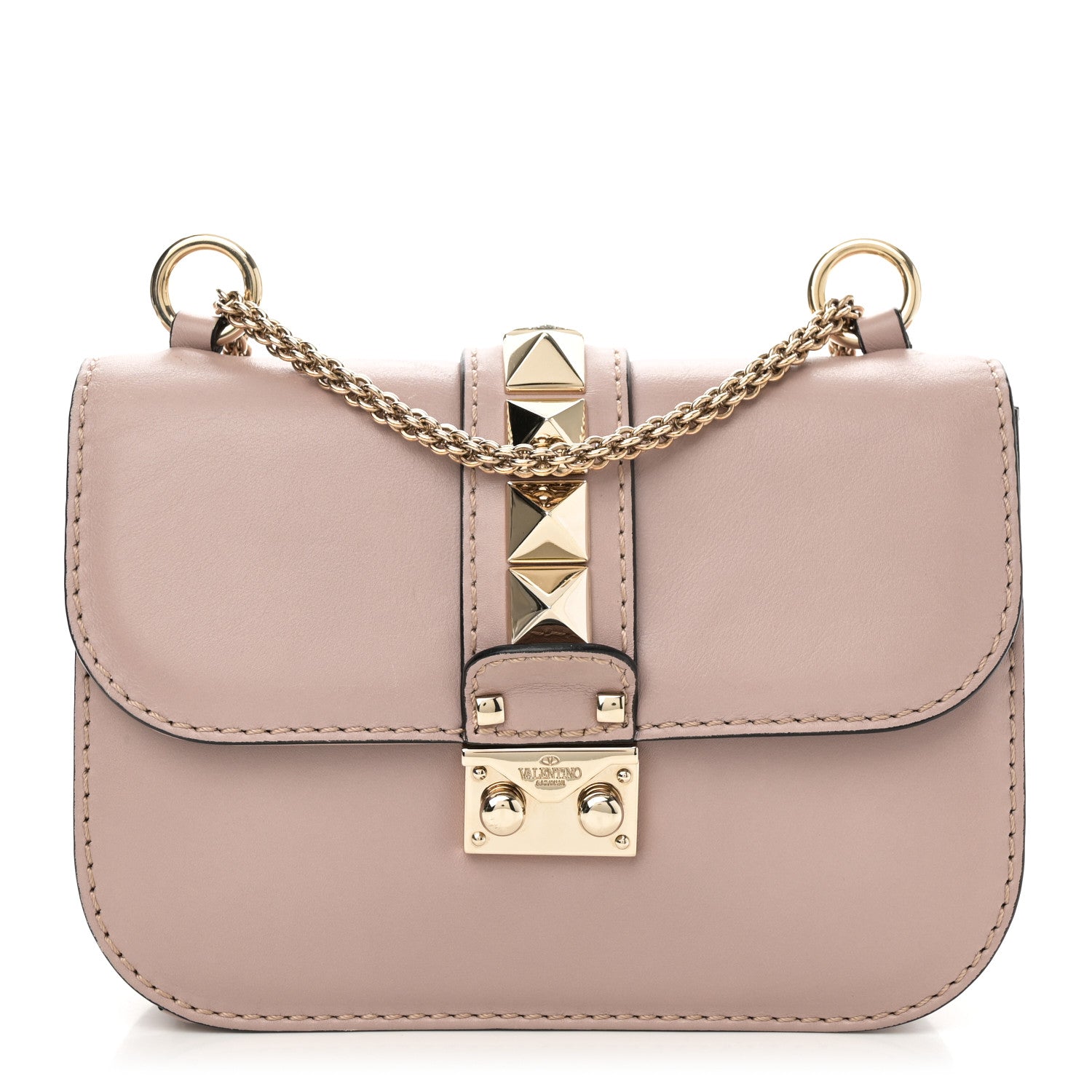 Vitello Small Glam Lock Rockstud Flap Poudre