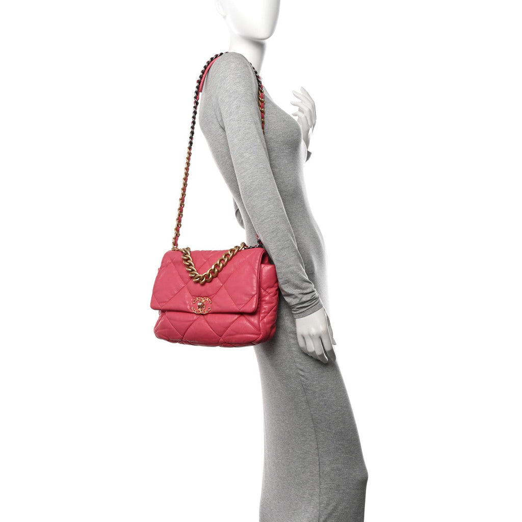 Lambskin Quilted Large Chanel 19 Flap Dark Pink