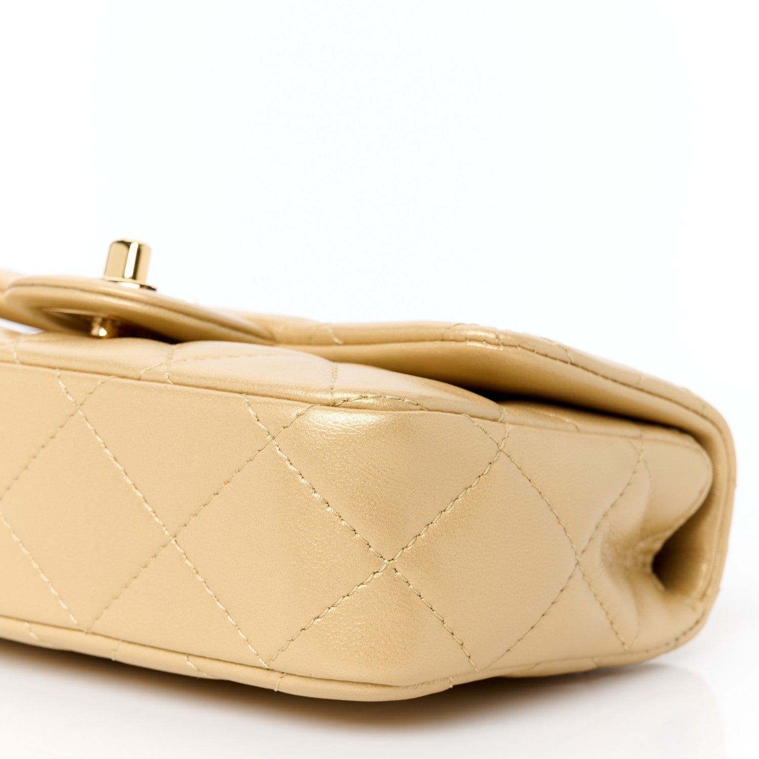 Metallic Lambskin Resin Quilted Top Handle Mini Flap Gold