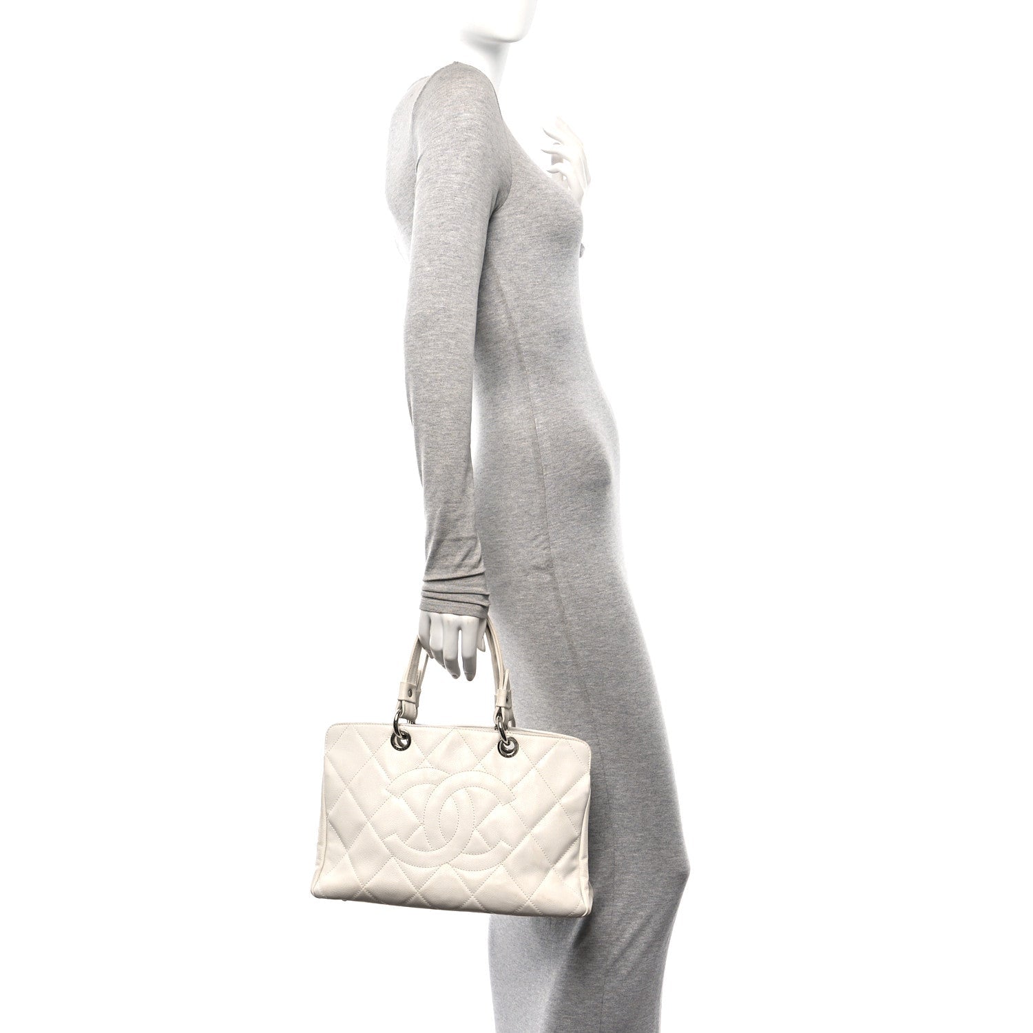 Soft Caviar Quilted CC Timeless Tote White