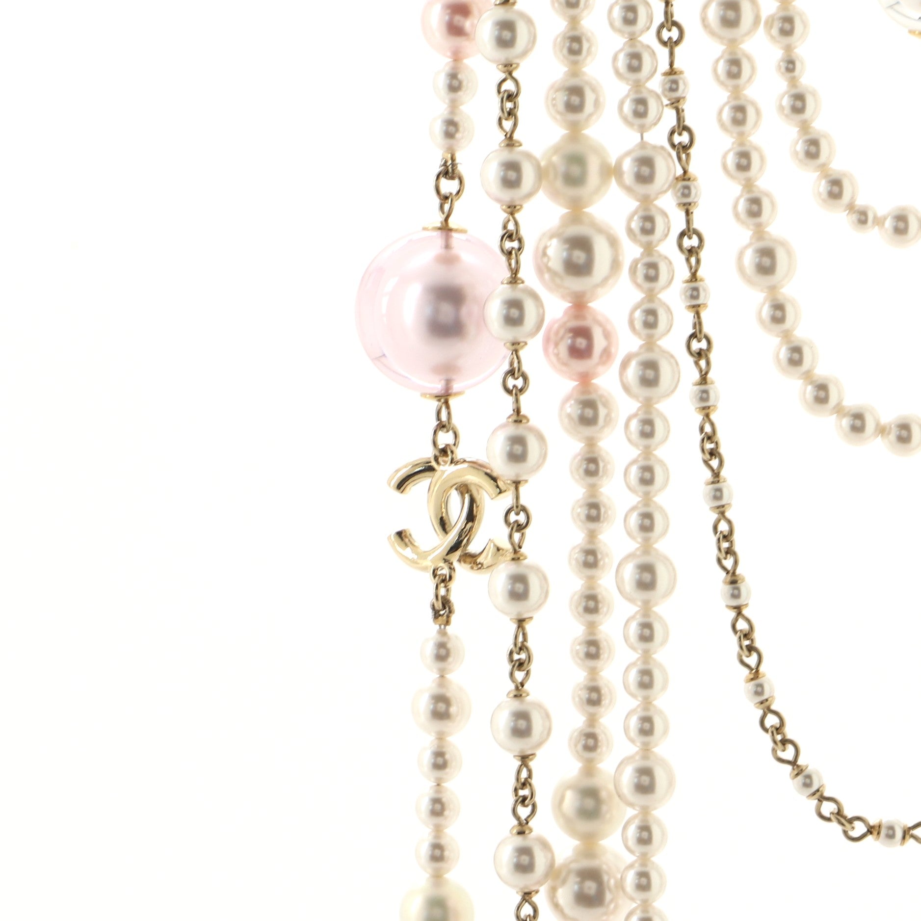 Multiple Chain CC Necklace Faux Pearl and Metal