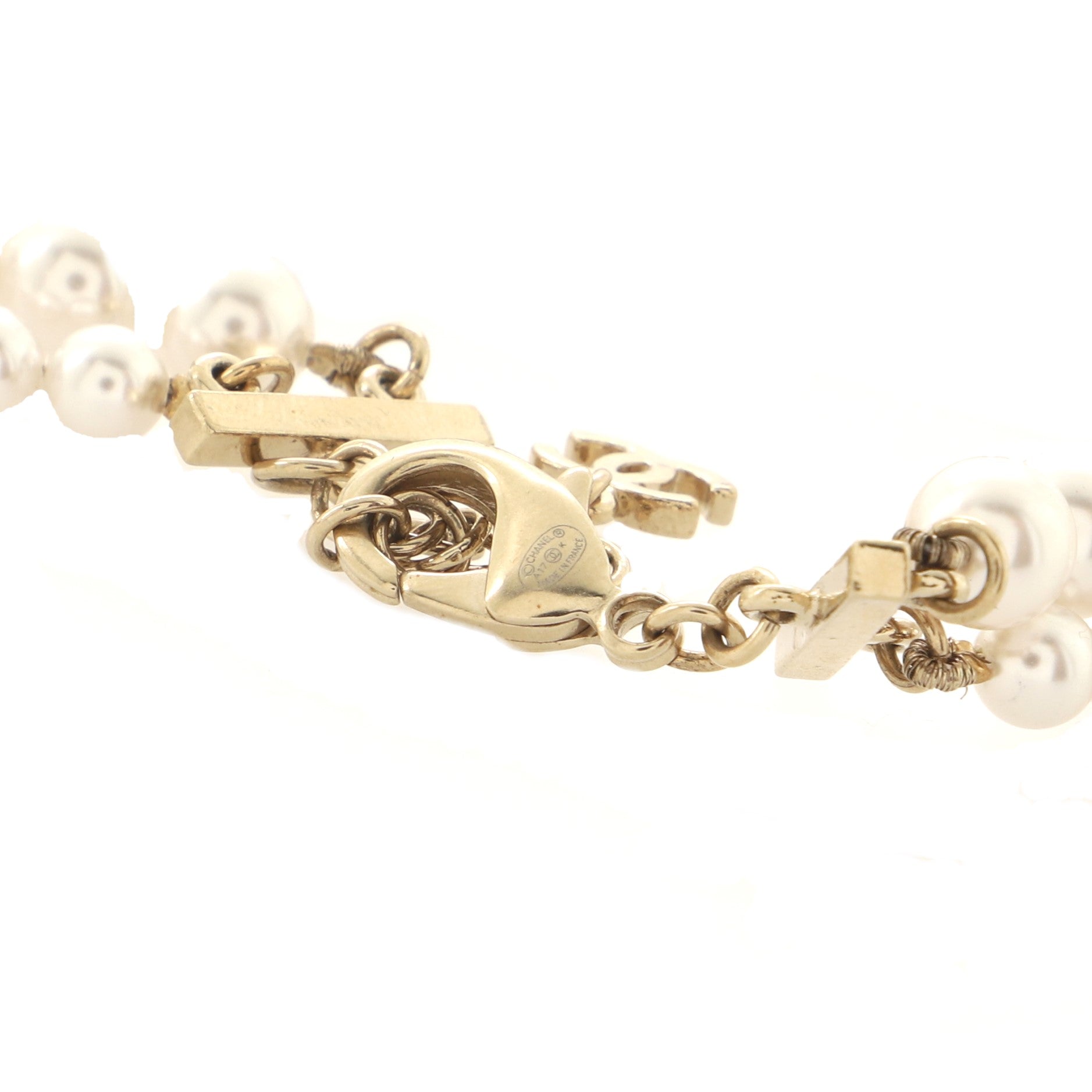 Multiple Chain CC Necklace Faux Pearl and Metal