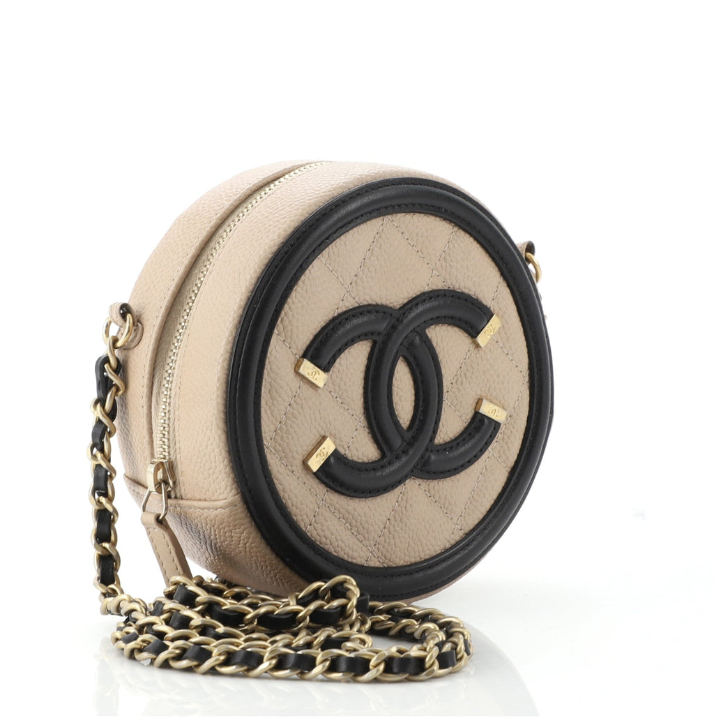 Filigree Round Clutch with Chain Quilted Caviar Mini