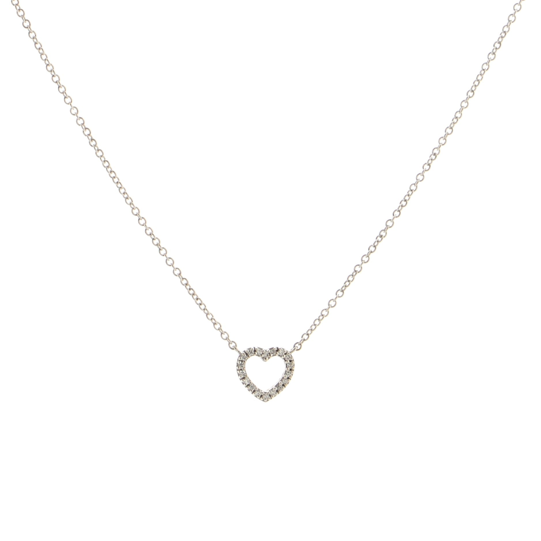 Metro Heart Pendant Necklace 18K White Gold and Diamonds Mini