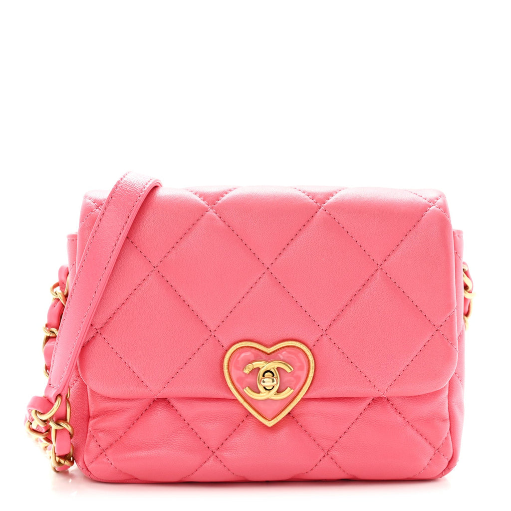 Lambskin Plexiglass Quilted Coco Love Mini Flap Pink
