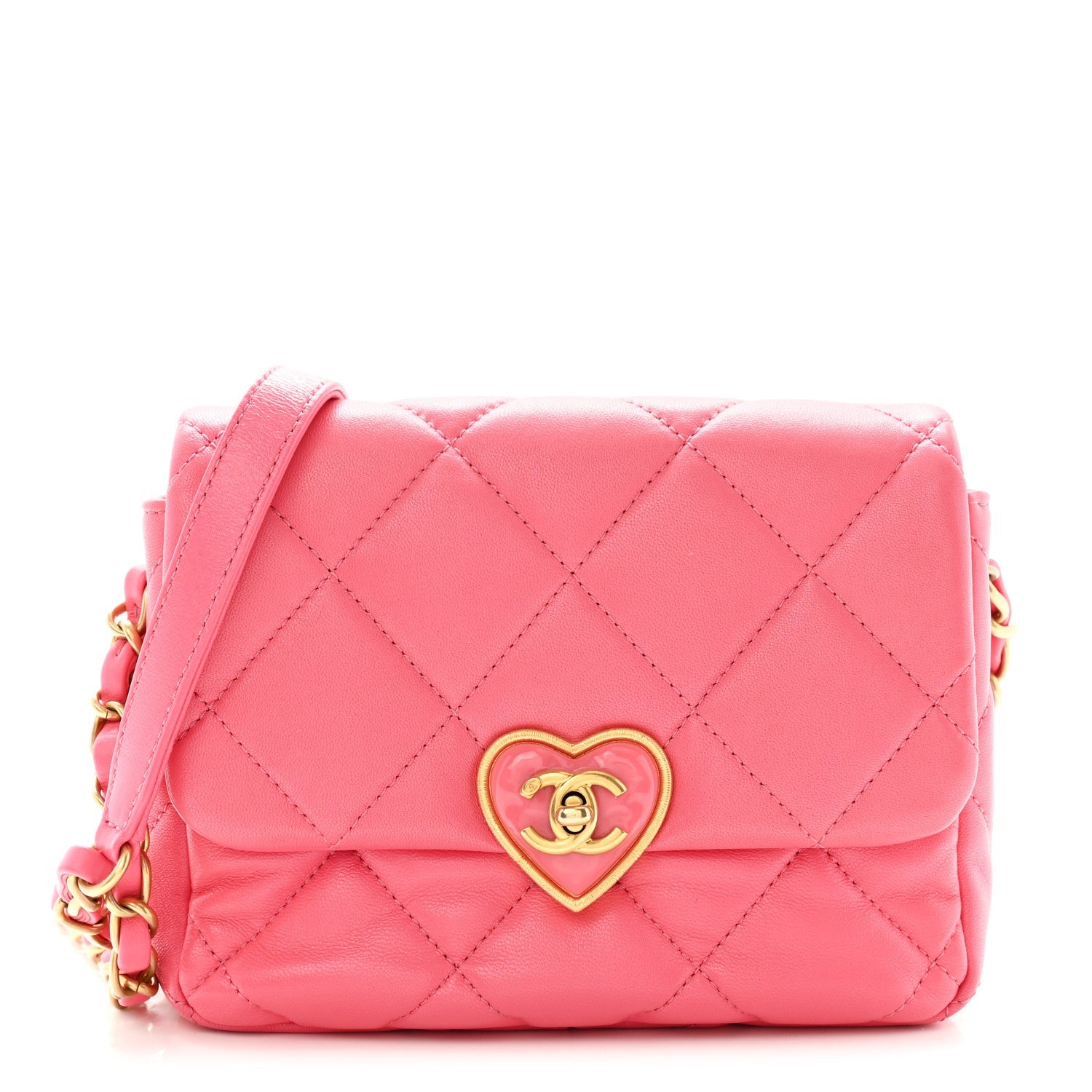 Lambskin Plexiglass Quilted Coco Love Mini Flap Pink
