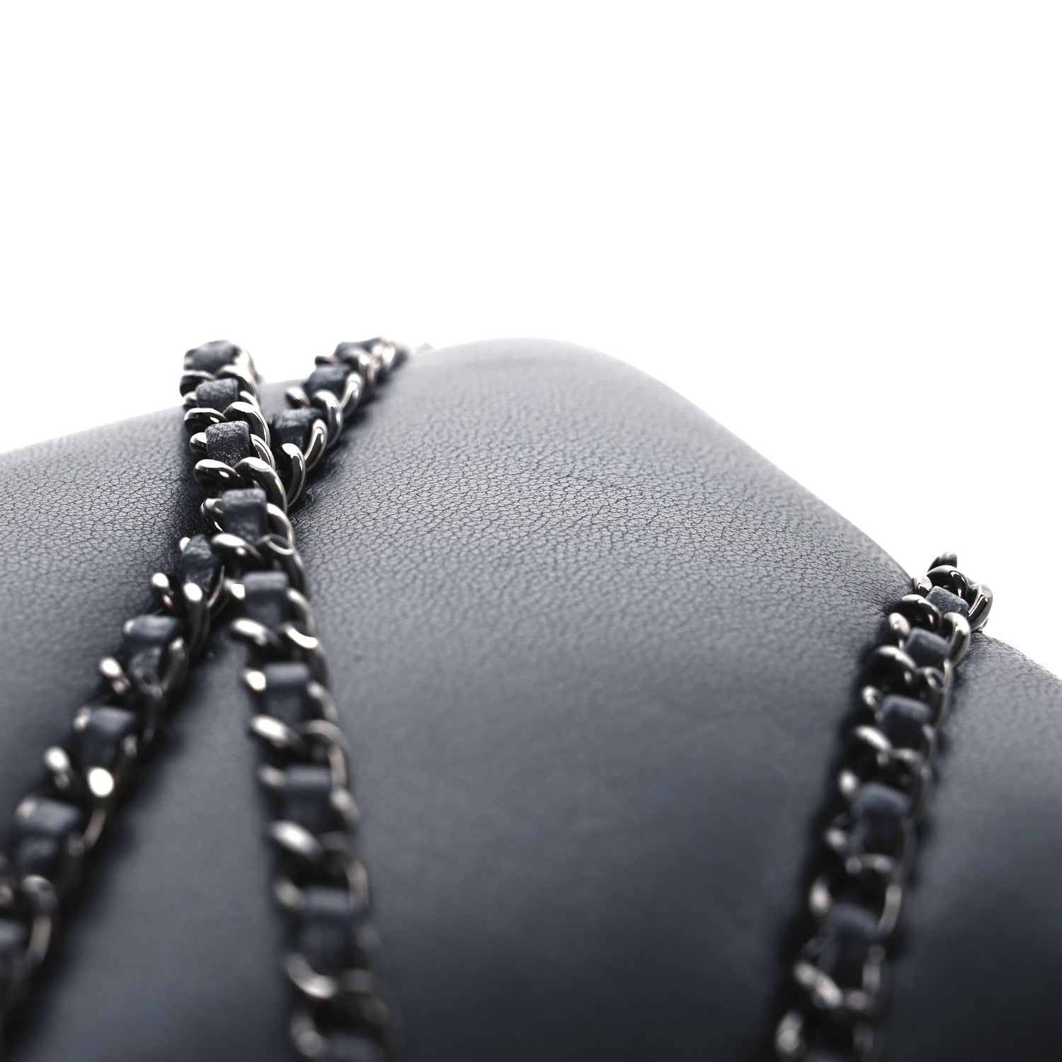 Lambskin Chevron Quilted Chain Around Clutch Black