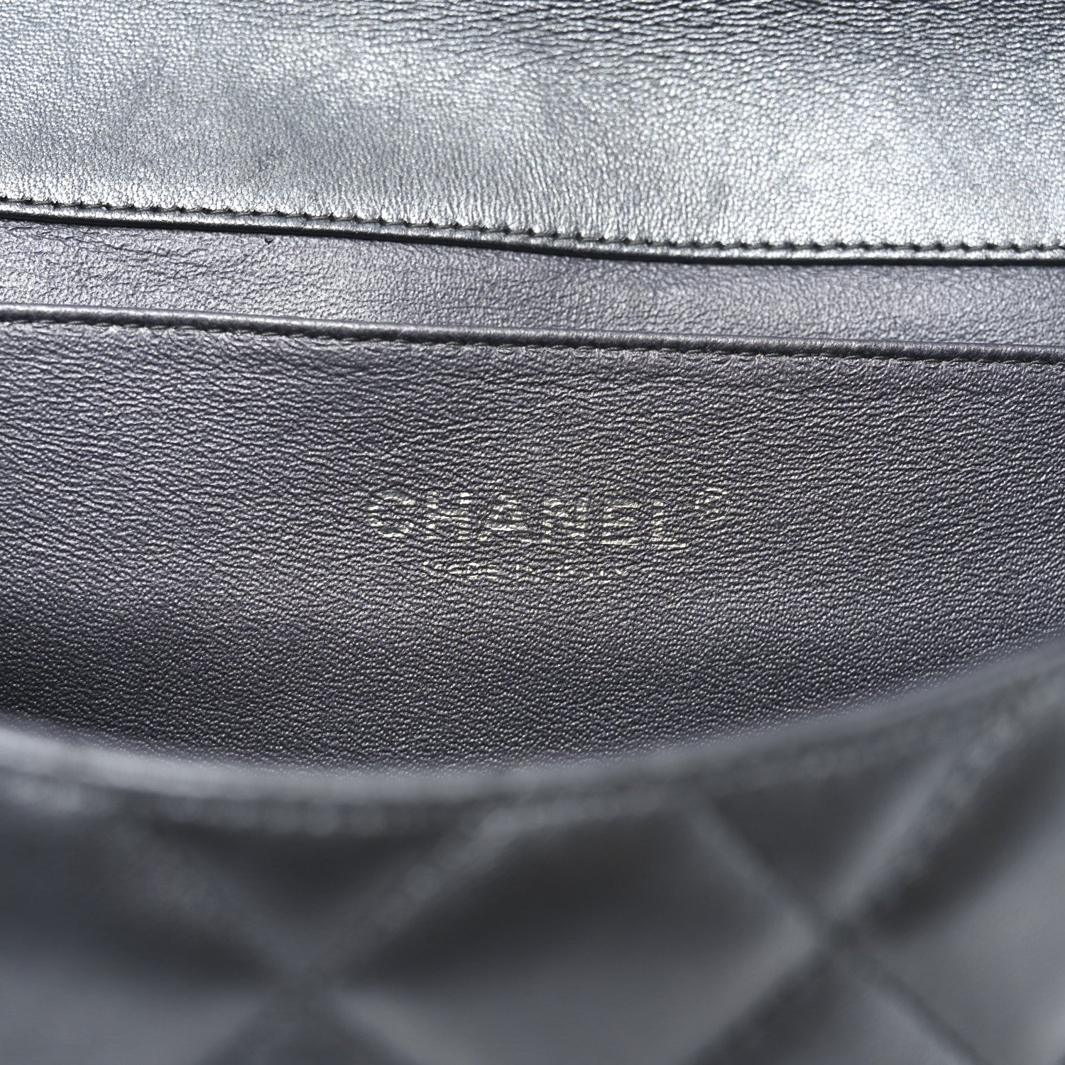 Metallic Lambskin Quilted Clutch With Chain Flap   Dark Grey