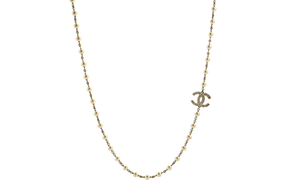 CC Long Necklace Faux Pearls and Metal