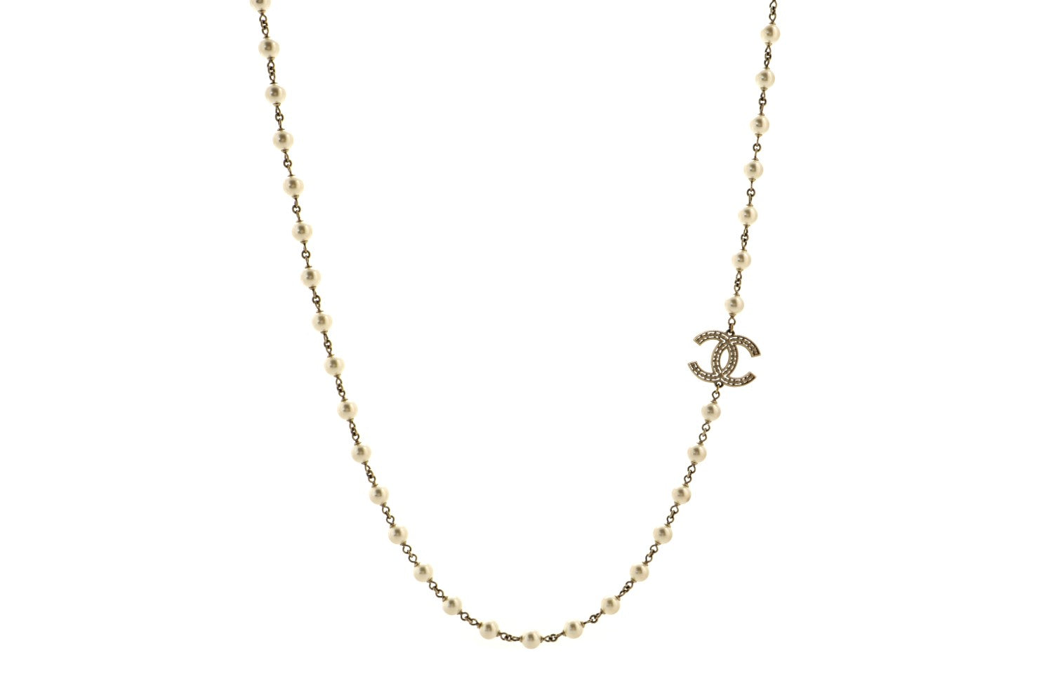 CC Long Necklace Faux Pearls and Metal