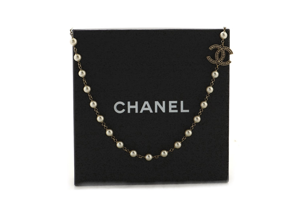 CC Long Necklace Faux Pearls and Metal