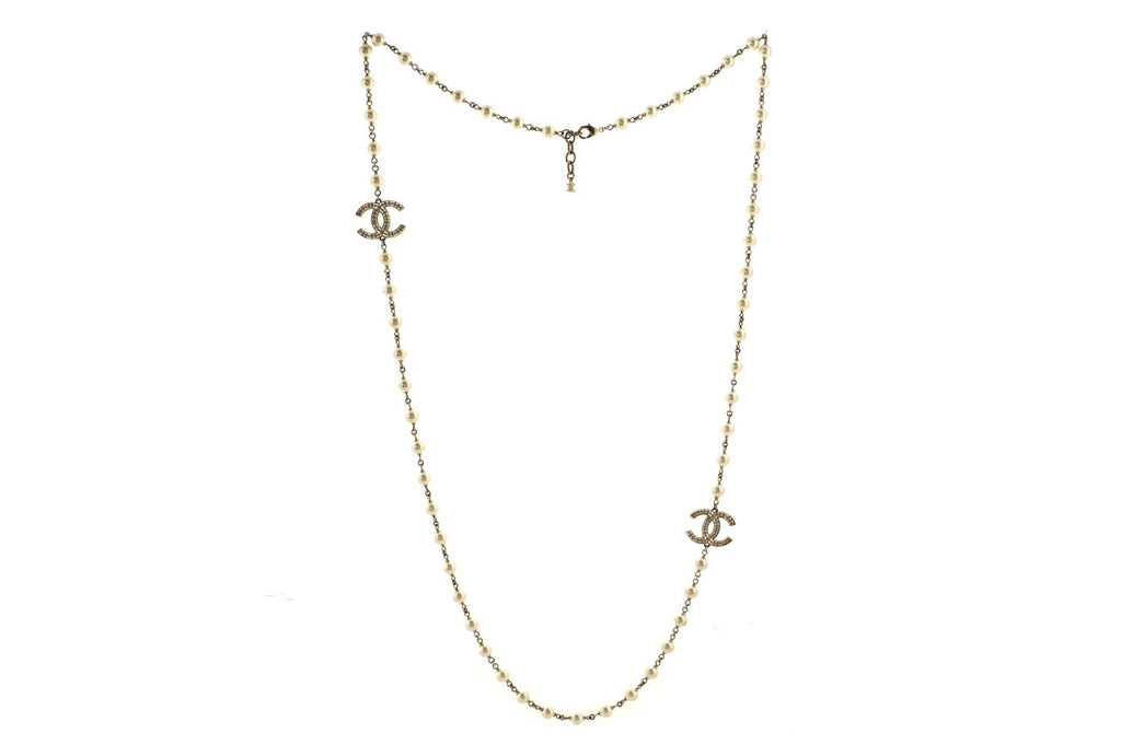 CC Long Necklace Faux Pearls and Metal