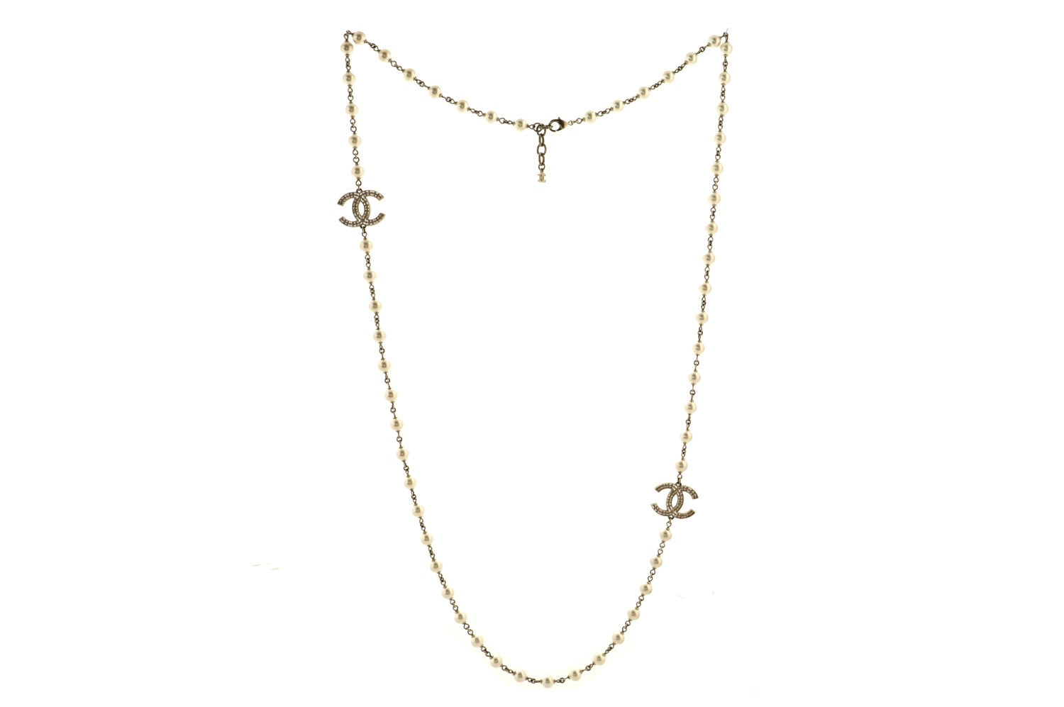 CC Long Necklace Faux Pearls and Metal