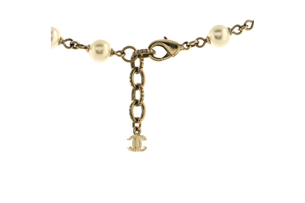 CC Long Necklace Faux Pearls and Metal