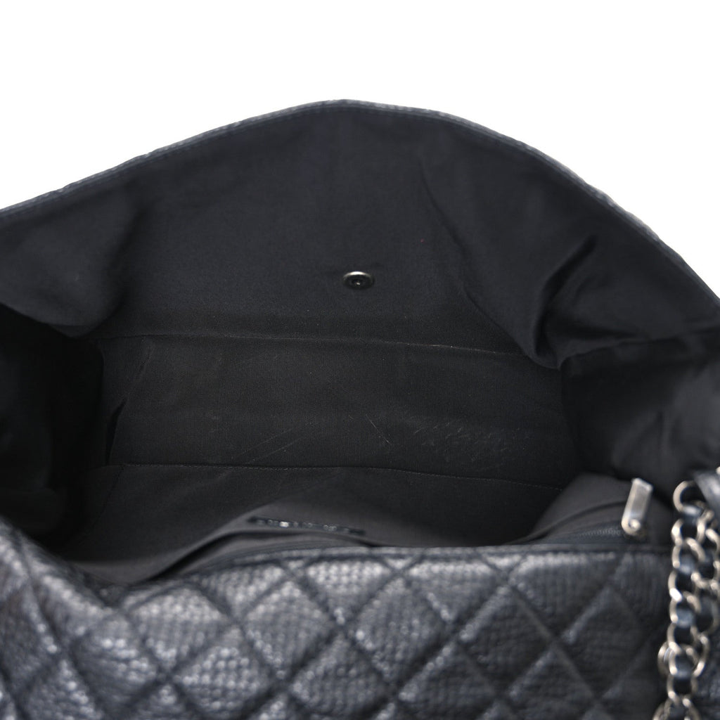 Grained Calfskin Quilted Small XXL Travel Flap Bag Black