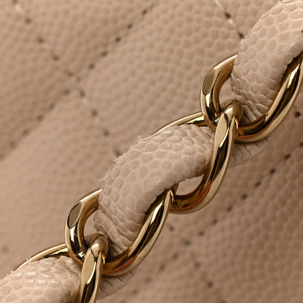 Caviar Quilted Medium Double Flap Ecru