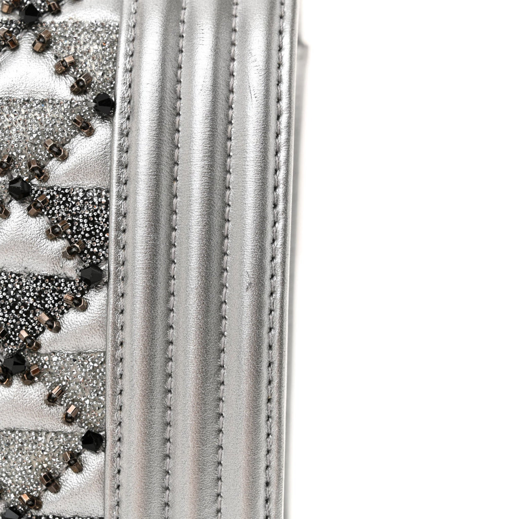 Metallic Lambskin Embellished Medium Boy Flap Silver