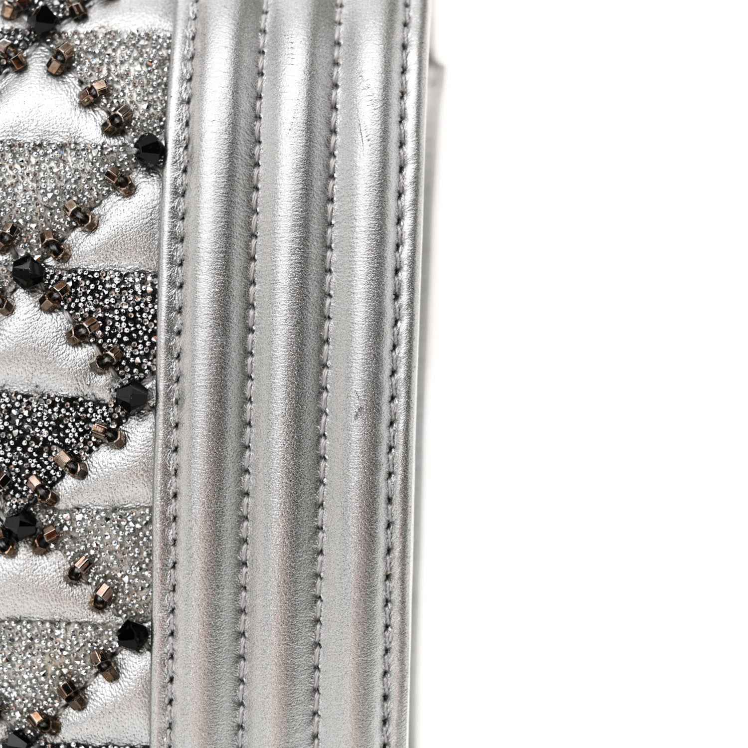 Metallic Lambskin Embellished Medium Boy Flap Silver