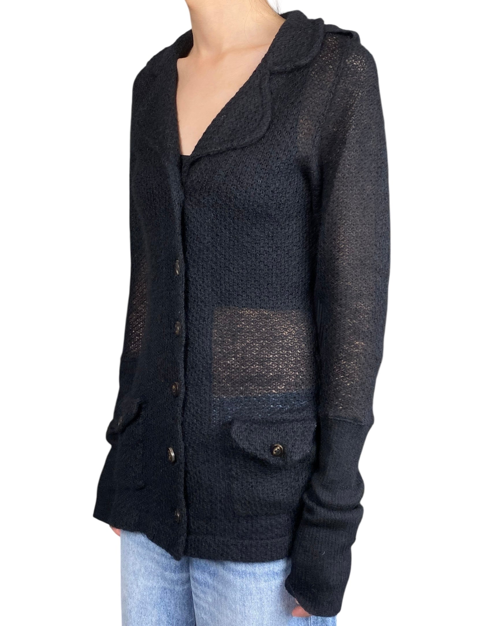 Burberry Black Knit Mohair Blend Trench igan - S
