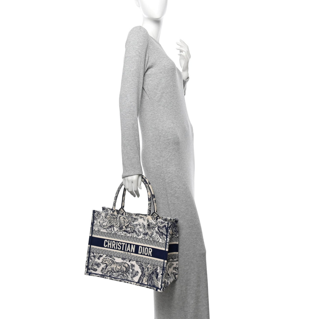 Canvas Embroidered Medium Dioriviera Toile De Jouy Reverse Book Tote Blue
