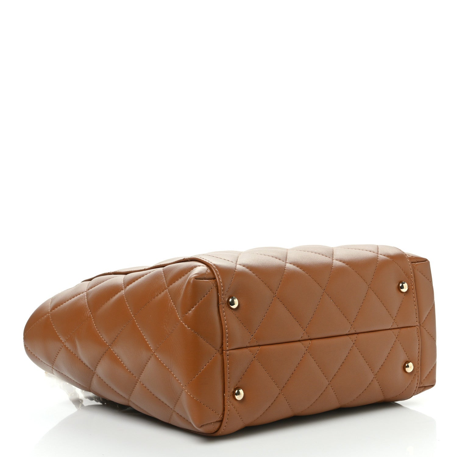 Calfskin Quilted Small Shopping Tote Dark Beige
