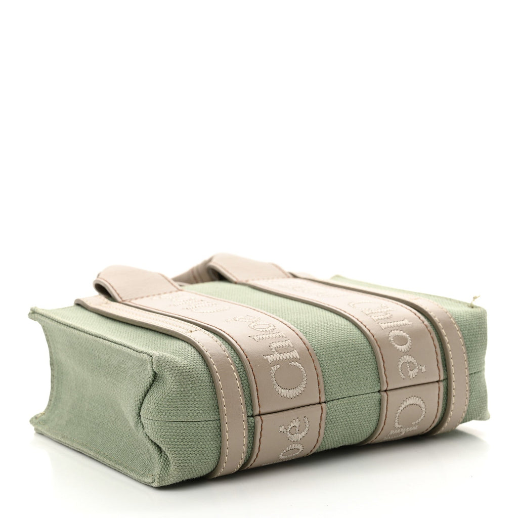 Cotton Calfskin Mini Woody Ribbon Tote Faded Green