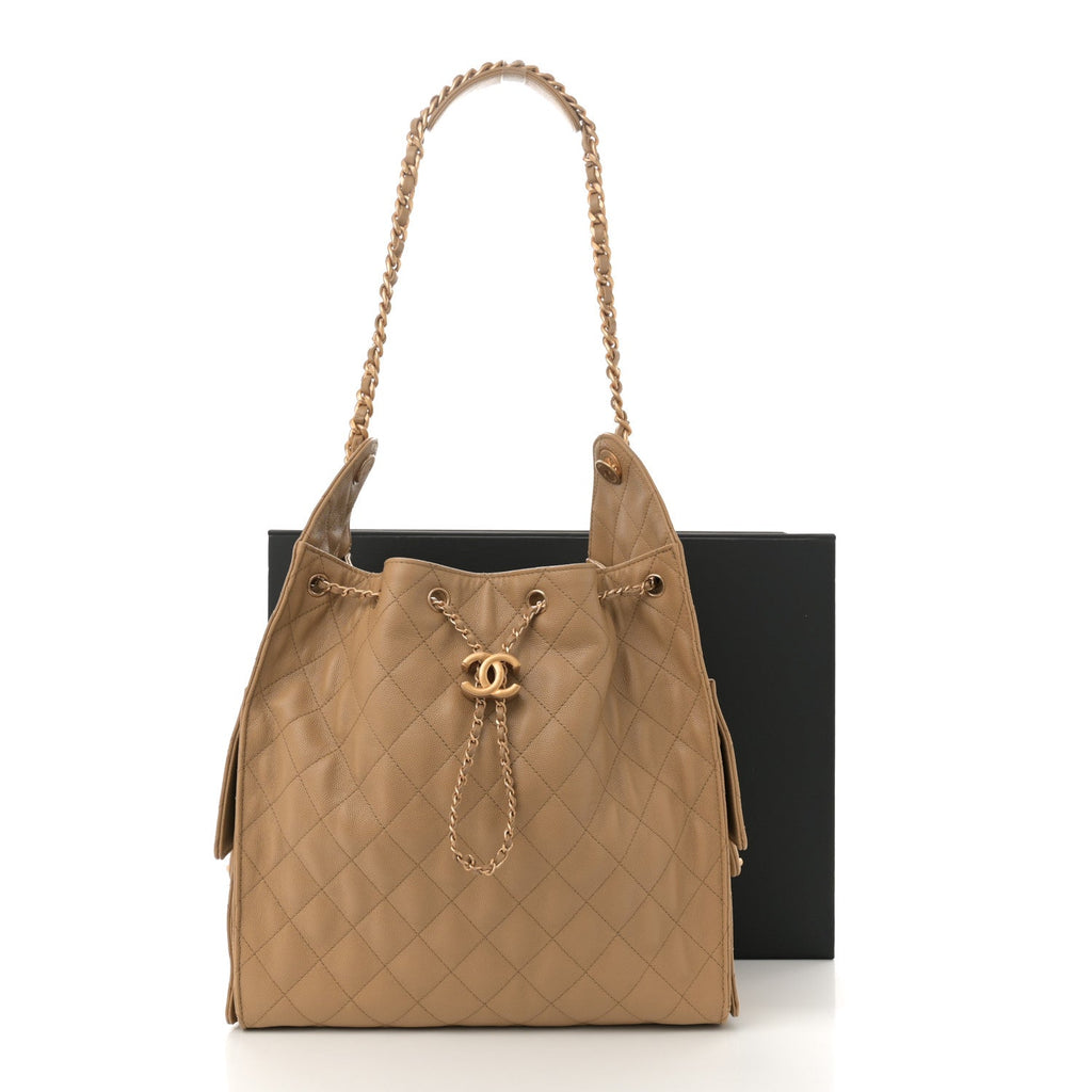 Caviar Quilted Medium Chanel 25 Handbag Dark Beige