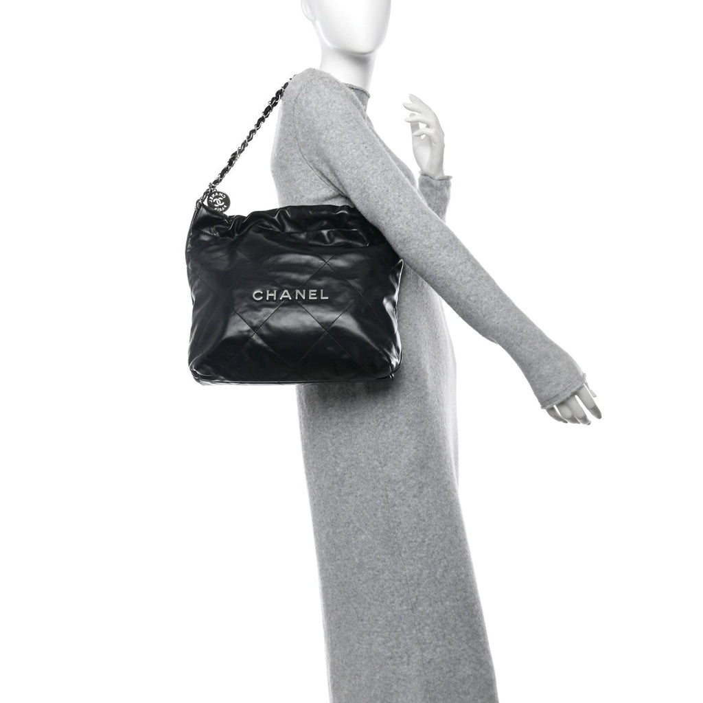 Shiny Calfskin Quilted Small Chanel 22 Black