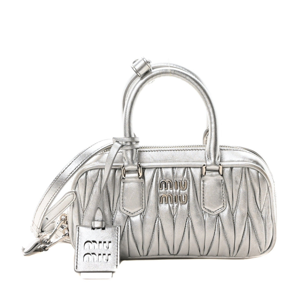 Metallic Nappa Matelasse Mini Arcadie Top Handle Bag Silver