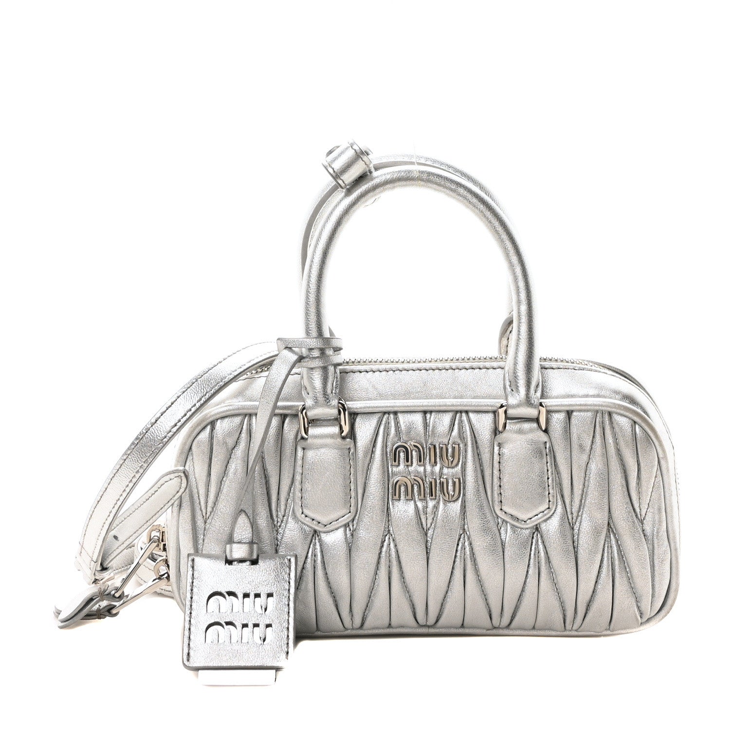 Metallic Nappa Matelasse Mini Arcadie Top Handle Bag Silver