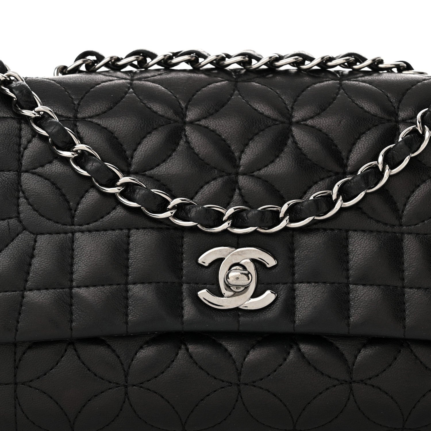 Lambskin Quilted Lady Graphic Flap Black