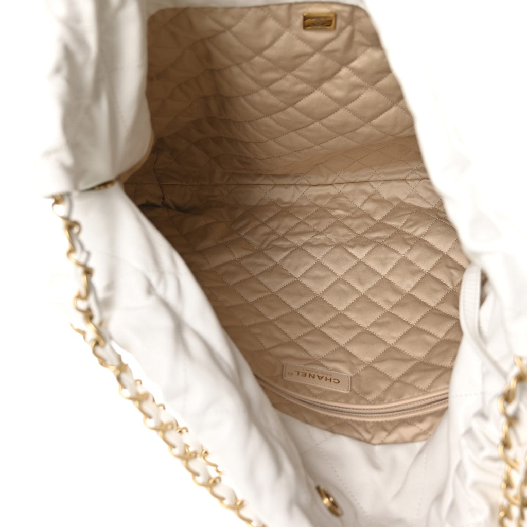 Shiny Calfskin Quilted Large Chanel 22 White