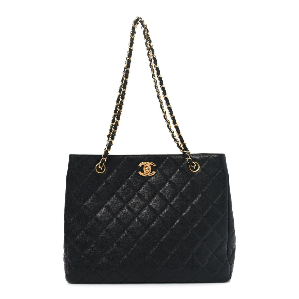 Caviar Quilted Shopper Tote Black