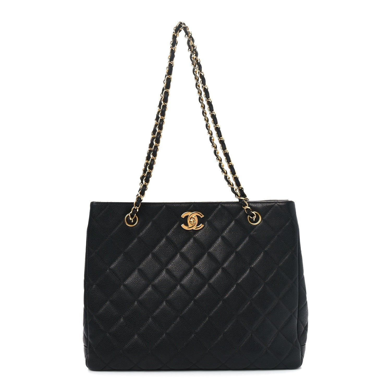Caviar Quilted Shopper Tote Black